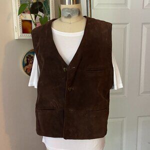 VINTAGE 1970s Ron Chereskin BROWN 100% Suede Leather Southwestern Vest *LARGE*